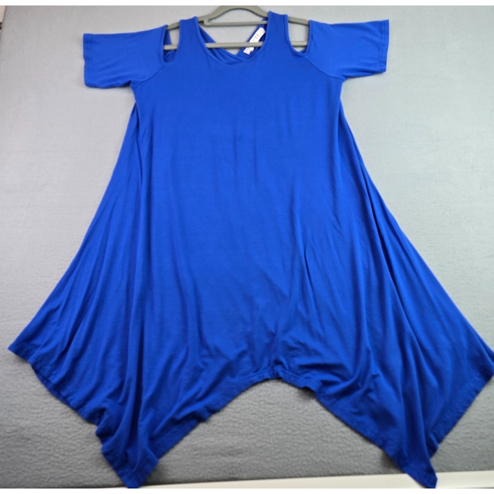 N2 Sense Royal Blue Cold Shoulder Swing Tunic Dress Lrg Handkerchief Hem Boho